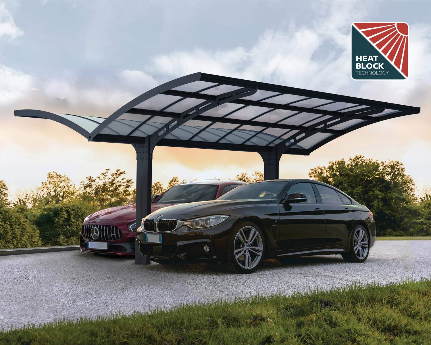 Arizona Double 16' x 19' Carport Kit - Grey Structure & Solid Panels