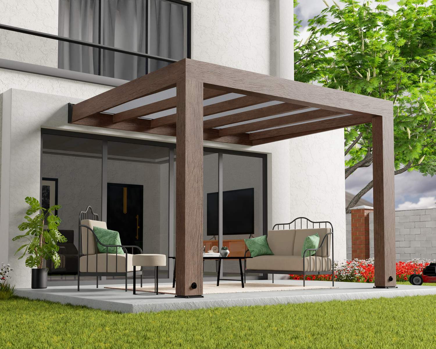 Helsinki Cedar Wood Patio Cover 3 x 3.4m Solar Control Panels
