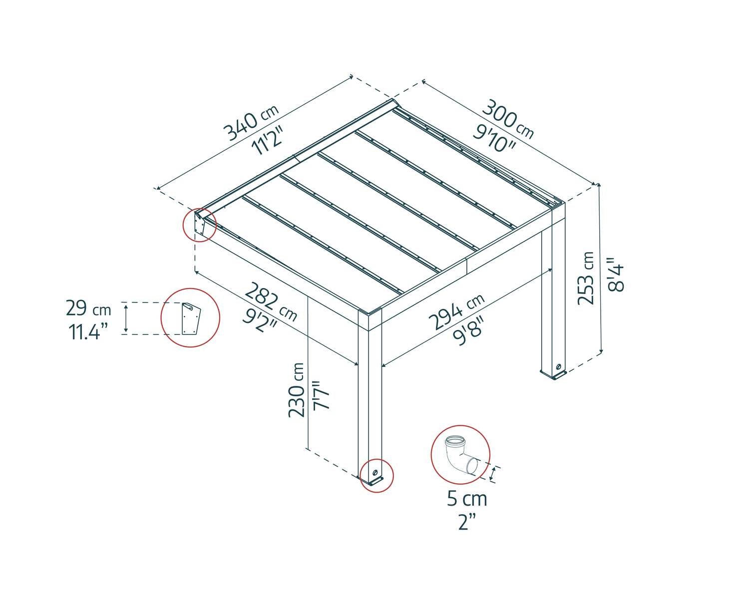 Helsinki Cedar Wood Patio Cover 3 x 3.4m Solar Control Panels