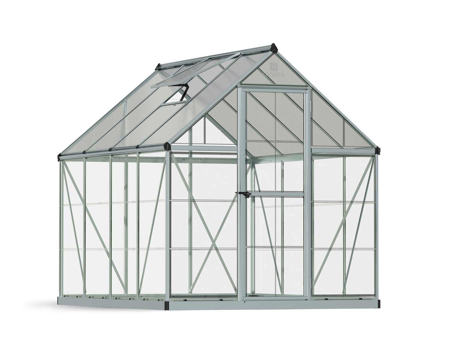 Hybrid 6' x 8' Greenhouse - Silver Aluminium Frame & Hybrid Polycarbonate Panels