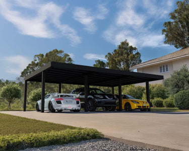 Oslo Double 20' x 30' Carport - Black Aluminium & Twin wall Opaque Grey Panels
