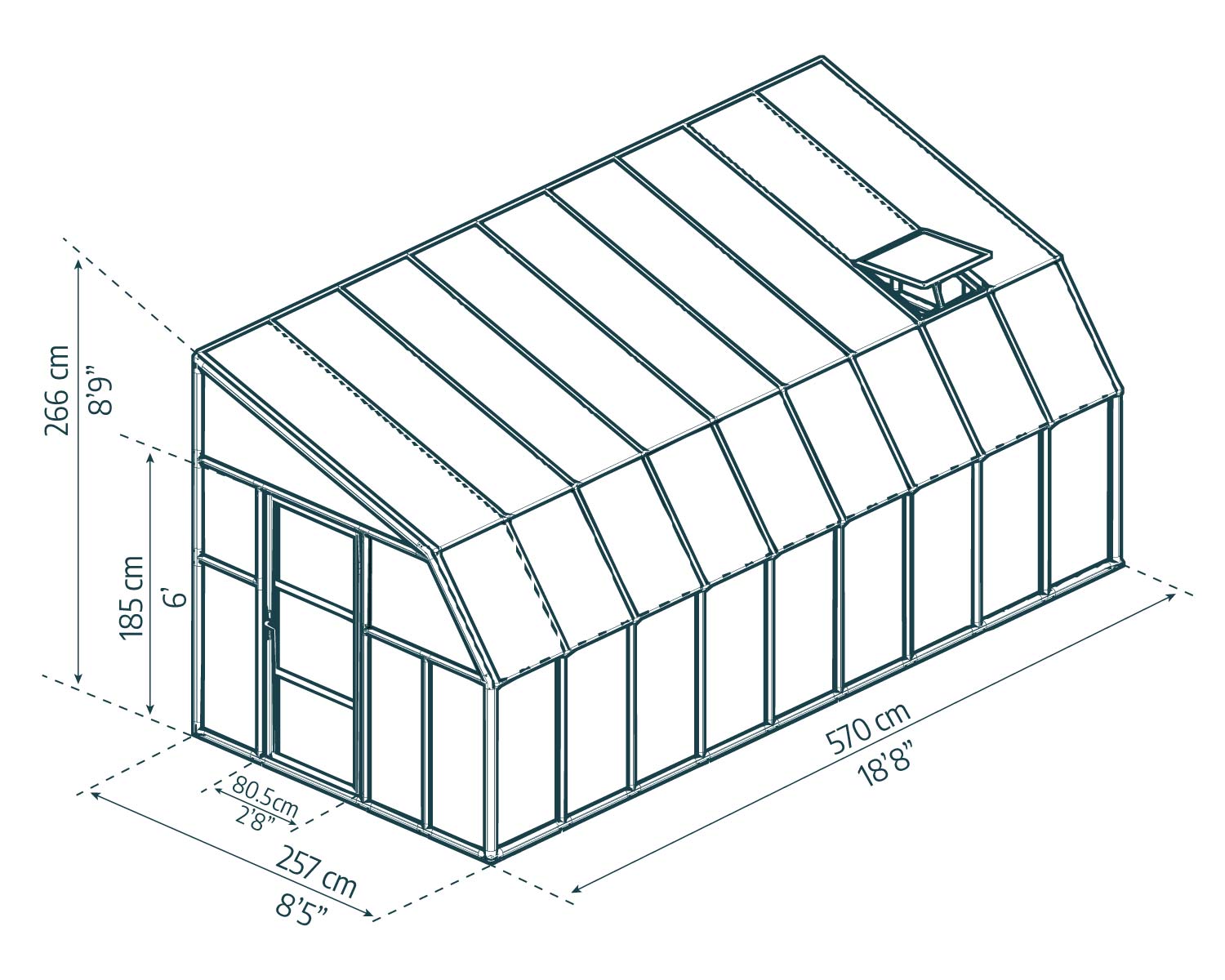 Sunroom 2.5m x 5.7m Lean to Conservatory - Aluminium White Frames & Hybrid Polycarbonate