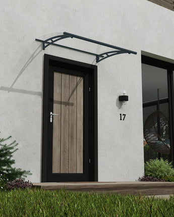 Aquila 1.5m x 0.9m Door Canopy - Grey Aluminium Frame & Clear Acryl