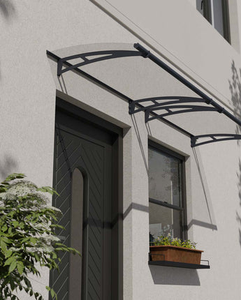 Aquila 3m x 0.9m Door Canopy - Grey Aluminium Frame & Clear Polycarbonate