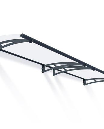 Aquila 3m x 0.9m Door Canopy - Grey Aluminium Frame & Clear Polycarbonate