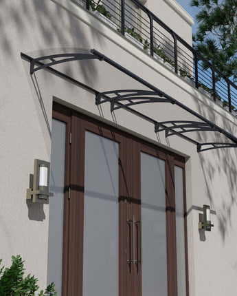 Aquila 4.5m x 0.9m Door Canopy - Grey Aluminium Frame & Clear Polycarbonate