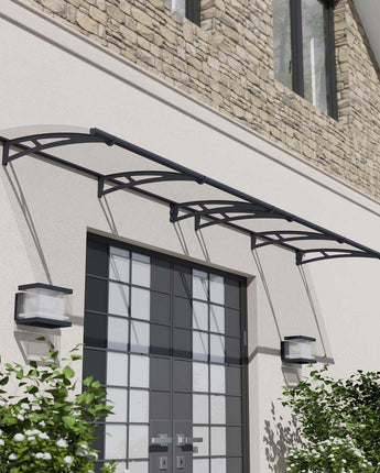 Aquila 4m x 0.9m Door Canopy - Grey Aluminium Frame & Clear Polycarbonate
