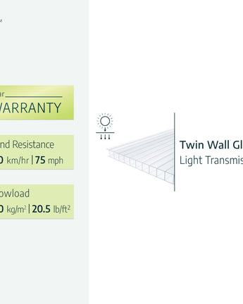 Bella 8' x 20' Greenhouse - Silver Aluminium Frame & Twinwall Polycarbonate Panels
