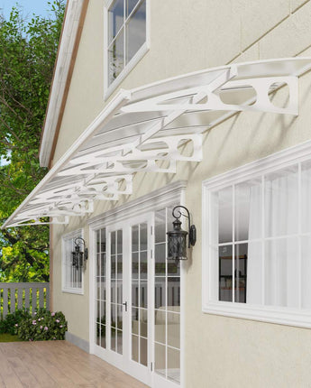 Bordeaux 8.9m x 1.4m Door Canopy - White Aluminium Frame & Clear Polycarbonate