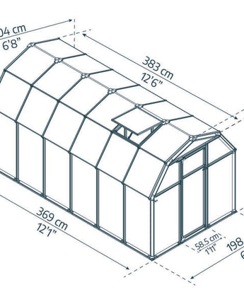 Eco Grow 6' x 12' Greenhouse - Green Aluminium Frame & Twinwall Polycarbonate Panels