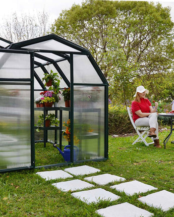 Eco Grow 6' x 6' Greenhouse - Green Aluminium Frame & Twinwall Polycarbonate Panels