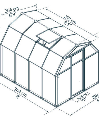 Eco Grow 6' x 8' Greenhouse - Green Aluminium Frame & Twinwall Polycarbonate Panels