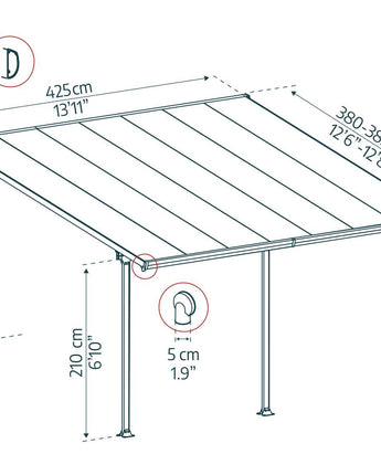 Feria Patio Cover 4m x 4m - Grey Aluminium Frame & Clear Polycarbonate