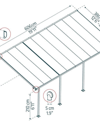 Feria Patio Cover 4m x 6m - Grey Aluminium Frame & Clear Polycarbonate