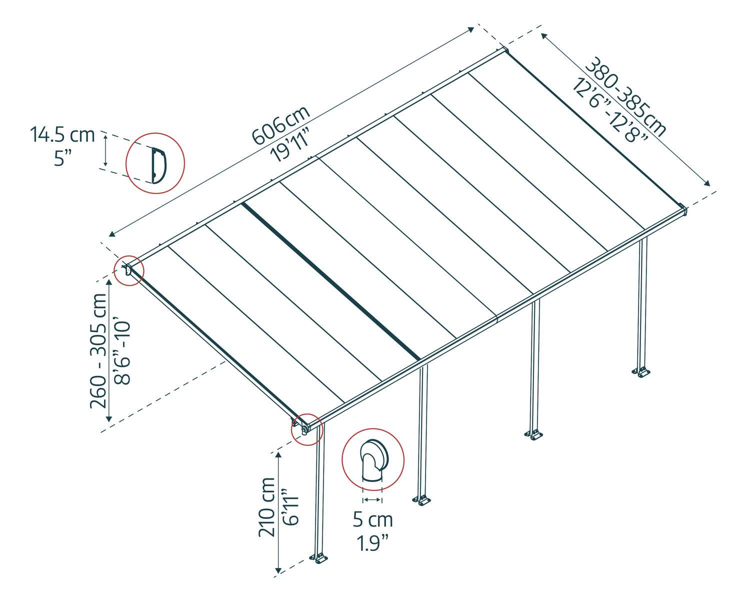 Feria Patio Cover 4m x 6m - White Aluminium Frame & Clear Polycarbonate