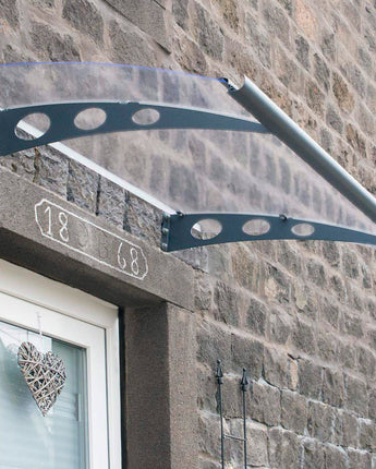 Garamond 1.4m x 0.9m Door Canopy - Grey Aluminium Frame & Clear Polycarbonate