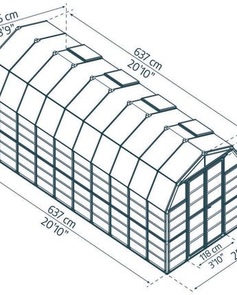 Grand Gardener 8' x 20' Greenhouse - Green Aluminium Frame & Hybrid Polycarbonate Panels