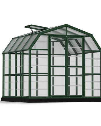 Grand Gardener 8' x 8' Greenhouse - Green Aluminium Frame & Hybrid Polycarbonate Panels