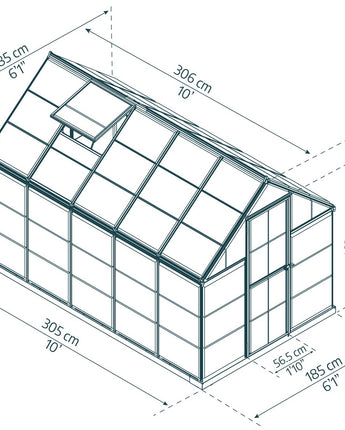 Harmony 6' x 10' Greenhouse - Silver Aluminium Frame & Clear Polycarbonate Panels