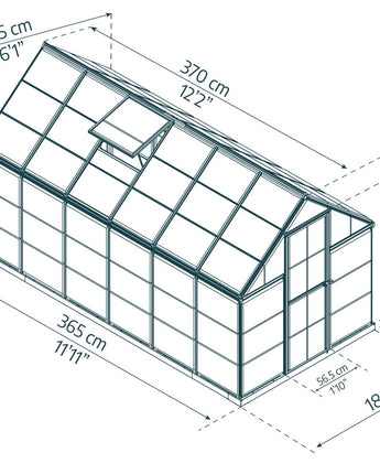Harmony 6' x 12' Greenhouse - Silver Aluminium Frame & Clear Polycarbonate Panels