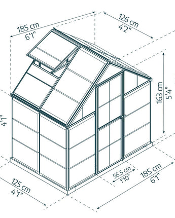 Harmony 6' x 4' Greenhouse - Green Aluminium Frame & Clear Polycarbonate Panels