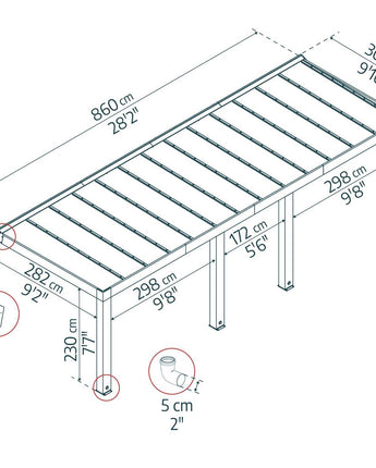 Helsinki Cedar Wood Patio Cover 3 x 8.6m Solar Control Panels