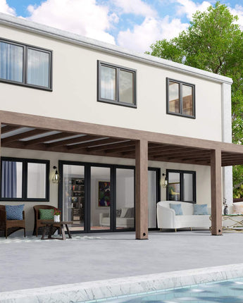 Helsinki Cedar Wood Patio Cover 3X10m Solar Control Panels