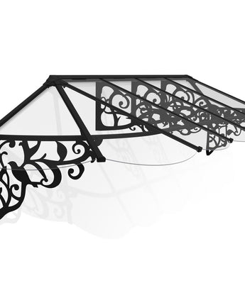 Lily 3.7m x 0.9m Door Canopy - Black Aluminium Frame & Clear Polycarbonate