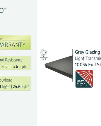 Milano 3m x 4.26m Garden Gazebo in Grey Aluminium with Polycarbonate Flat Roof