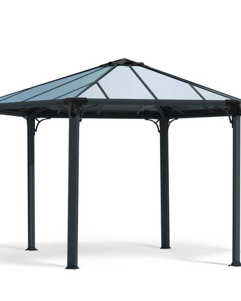 Monaco 3.9m x 4.5m (13m²) Garden Hexagonal Gazebo in Grey Aluminium with Polycarbonate Roof
