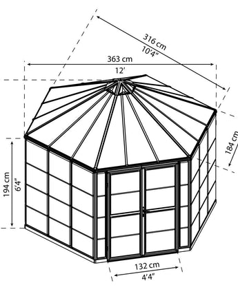 Oasis 12' (94.2 sq. ft.) Hexagonal Greenhouse - Grey Aluminium Frame & Hybrid Polycarbonate Panels