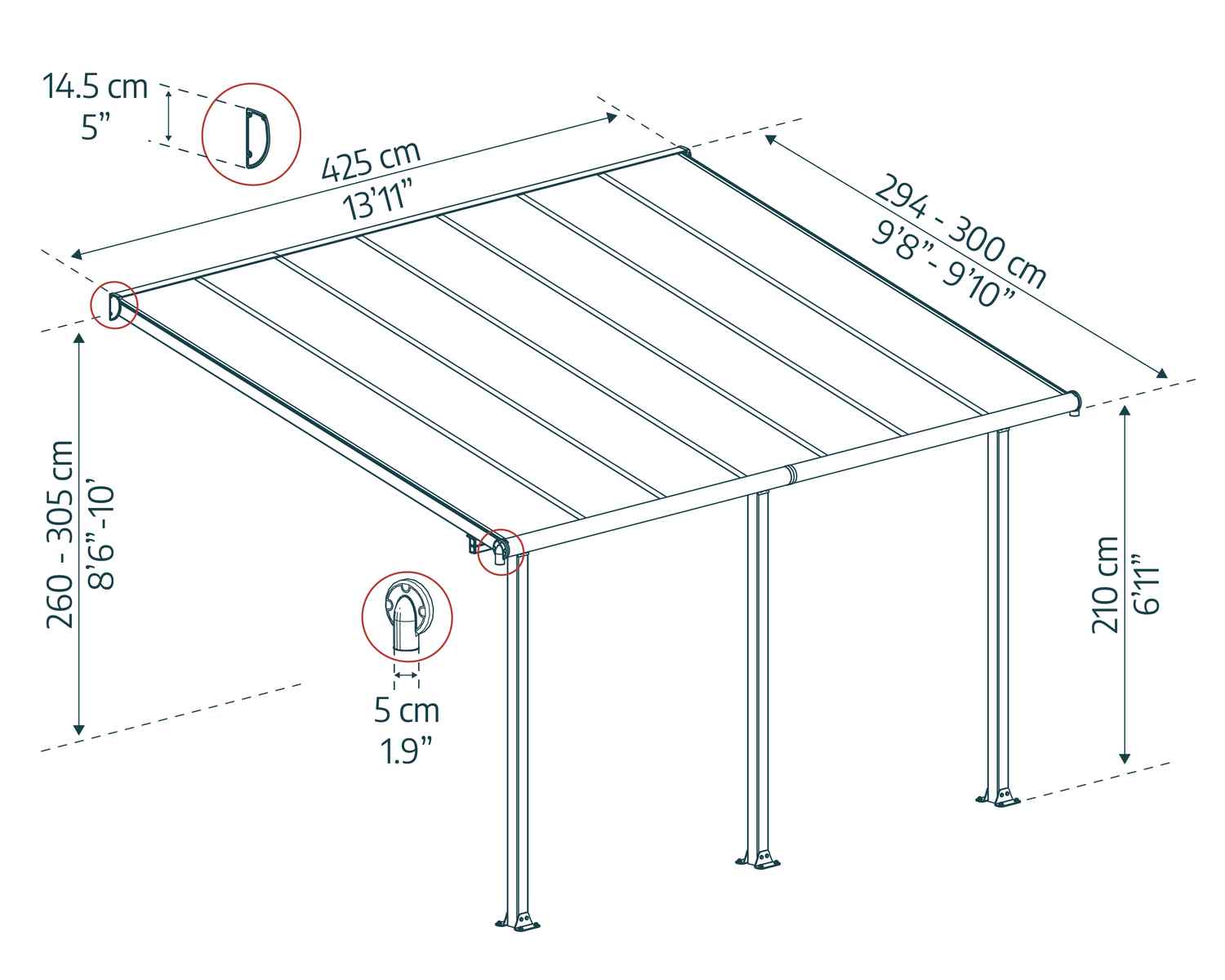 Olympia Patio Cover 3m x 4.3m - White Aluminium Frame & Clear Polycarbonate
