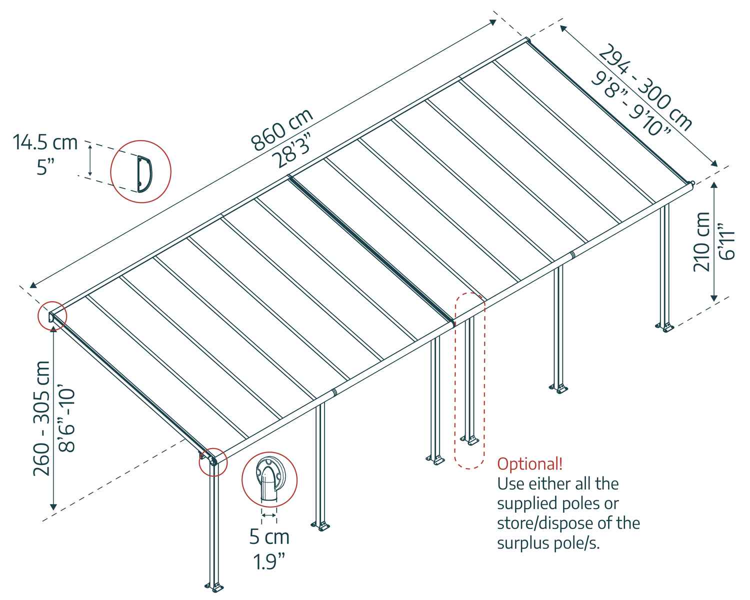 Olympia Patio Cover 3m x 8.6m - White Aluminium Frame & Clear Polycarbonate