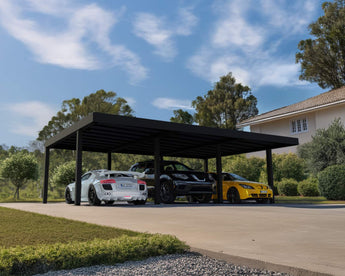 Oslo Double 20' x 30' Carport - Black Aluminium & Twin wall Opaque Grey Panels