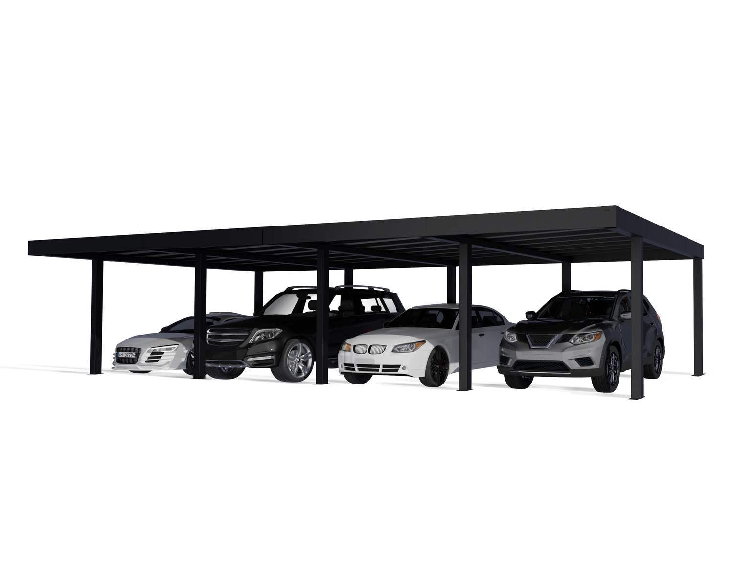 Oslo Double 20' x 40' Carport - Black Aluminium & Twin wall Opaque Grey Panels