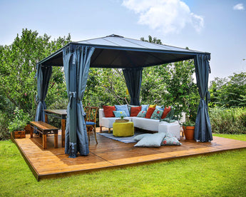 Palermo 3.6m x 3.6m Garden Gazebo in Grey Aluminium with Polycarbonate Roof