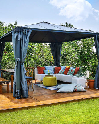 Palermo 3.6m x 3.6m Garden Gazebo in Grey Aluminium with Polycarbonate Roof