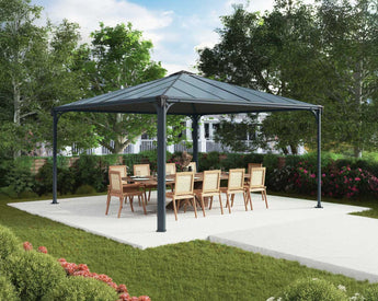 Palermo 4.3m x 4.3m Garden Gazebo in Grey Aluminium with Polycarbonate Roof