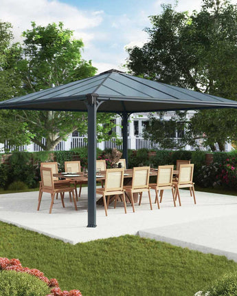 Palermo 4.3m x 4.3m Garden Gazebo in Grey Aluminium with Polycarbonate Roof
