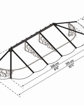 Lily 3.2m x 0.9m Door Canopy - Black Aluminium Frame & Clear Polycarbonate