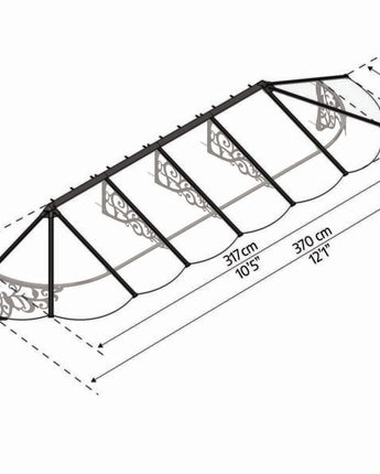 Lily 3.7m x 0.9m Door Canopy - Black Aluminium Frame & Clear Polycarbonate