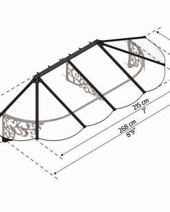 Lily 2.7m x 0.9m Door Canopy - Black Aluminium Frame & Clear Polycarbonate