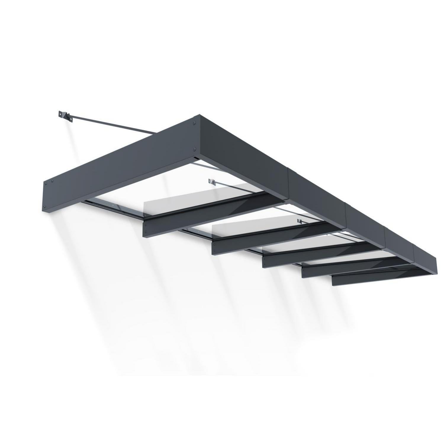 Sophia XL 4.71m x 1.4m Door Canopy - Grey Aluminium Frame & Clear Panels