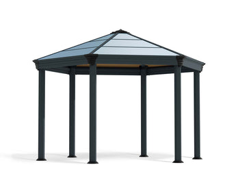 Roma 3.6m x 4m (11.1m²) Garden Hexagonal Gazebo in Grey Aluminium with Polycarbonate Roof
