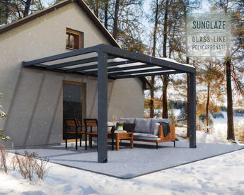 Stockholm Patio Cover 3.4m x 3.7m - Grey Aluminium Frame & Clear Polycarbonate