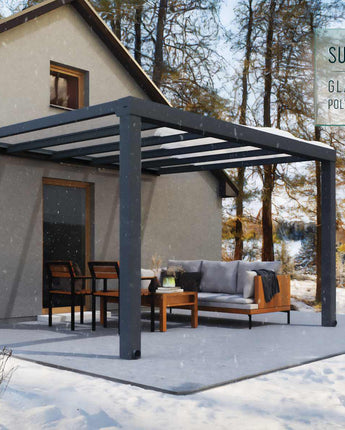 Stockholm Patio Cover 3.4m x 3.7m - Grey Aluminium Frame & Clear Polycarbonate