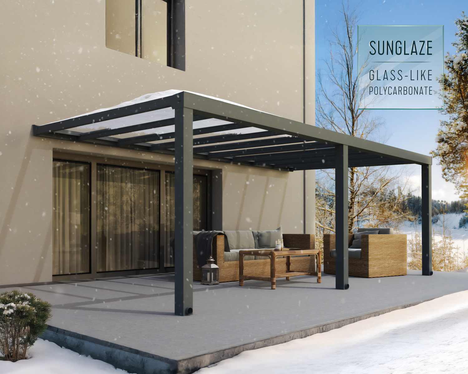 Stockholm Patio Cover 3.4m x 6.6m - Grey Aluminium Frame & Clear Polycarbonate