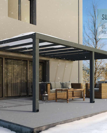 Stockholm Patio Cover 3.4m x 6.6m - Grey Aluminium Frame & Clear Polycarbonate