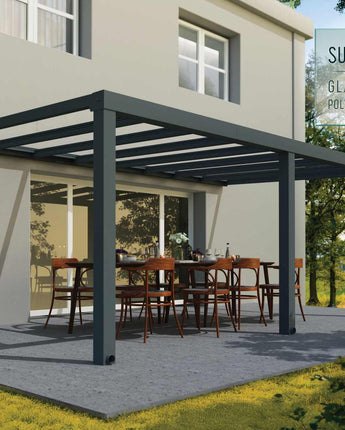 Stockholm Patio Cover 3.4m x 6m - Grey Aluminium Frame & Clear Polycarbonate