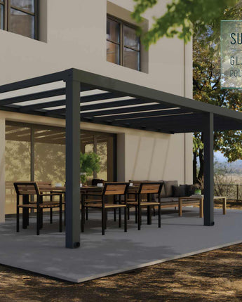 Stockholm Patio Cover 3.4m x 7.3m - Grey Aluminium Frame & Clear Polycarbonate